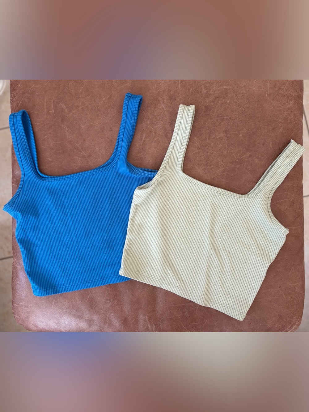 Hollister Women’s Ribbed Square-Neck Crop Top - Royal Blue & Light Green Sz XS